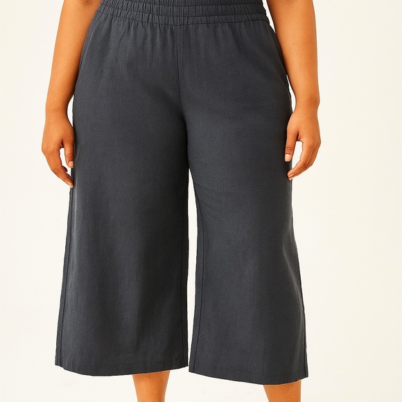 Anthropologie Charcoal Pull-On Wide‑Leg Linen Blend Pants - Plus Size 1X - Picture 1 of 5